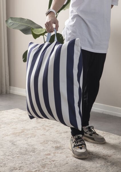 Dekomall Blue Line Çok Amaçlı İç Dolgulu Puf, Yer Minderi, Bahçe Minderi, Balkon Minderi,Kare Minder