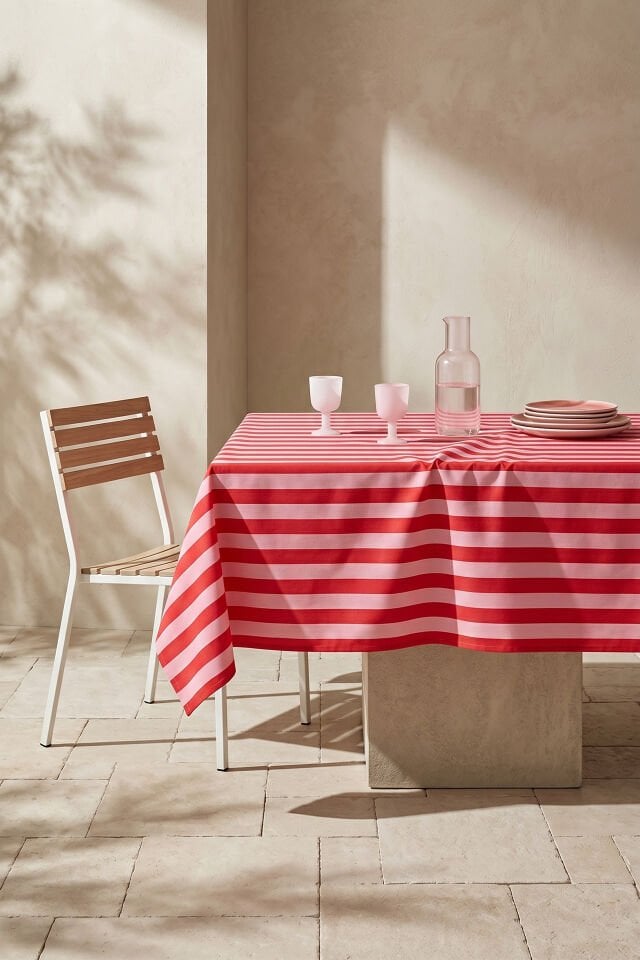 Rose Stripe Pamuklu Masa Örtüsü - Kırmızı & Gül