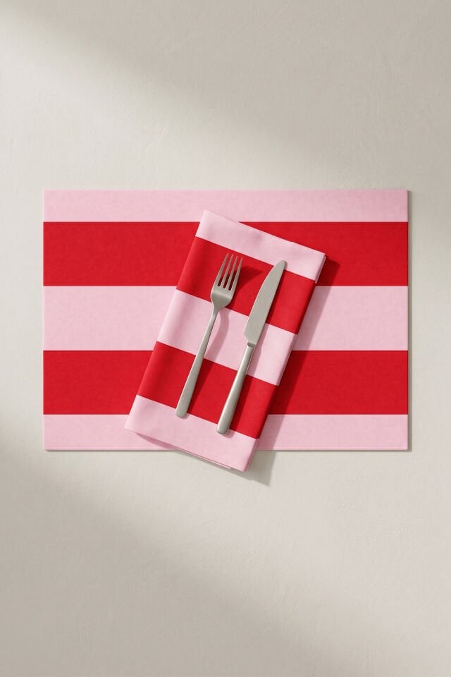 Rose Stripe  6'lı Amerikan Servis 35x50 Cm - Kırmızı & Gül