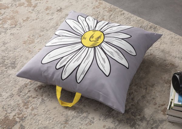 Dekomall Camomile   Çok Amaçlı İç Dolgulu Puf, Yer Minderi, Bahçe Minderi, Balkon Minderi,Kare Minder