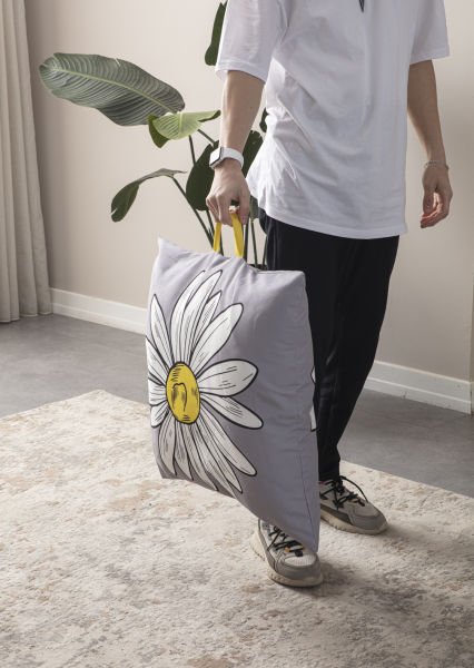 Dekomall Camomile   Çok Amaçlı İç Dolgulu Puf, Yer Minderi, Bahçe Minderi, Balkon Minderi,Kare Minder