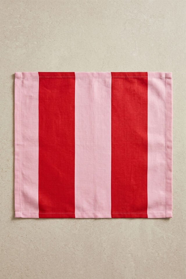 Rose Stripe Pamuklu 6'lı Peçete 40x40 Cm - Kırmızı & Gül