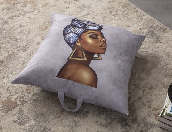Dekomall African Women  Çok Amaçlı İç Dolgulu Puf, Yer Minderi, Bahçe Minderi, Balkon Minderi,Kare Minder