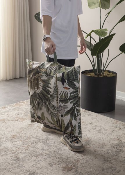 Dekomall Green Palm Çok Amaçlı İç Dolgulu Puf, Yer Minderi, Bahçe Minderi, Balkon Minderi,Kare Minder