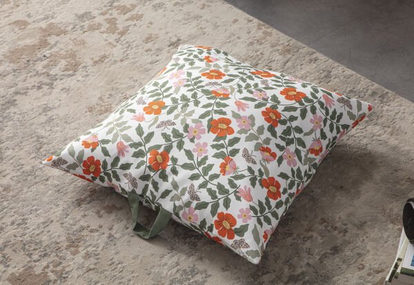 Dekomall Floral Çok Amaçlı İç Dolgulu Puf, Yer Minderi, Bahçe Minderi, Balkon Minderi,Kare Minder