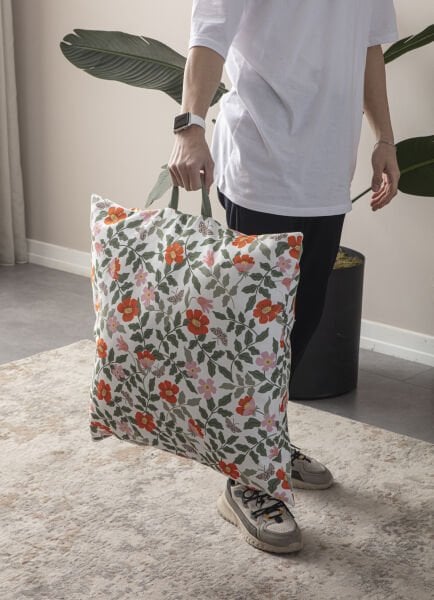 Dekomall Floral Çok Amaçlı İç Dolgulu Puf, Yer Minderi, Bahçe Minderi, Balkon Minderi,Kare Minder