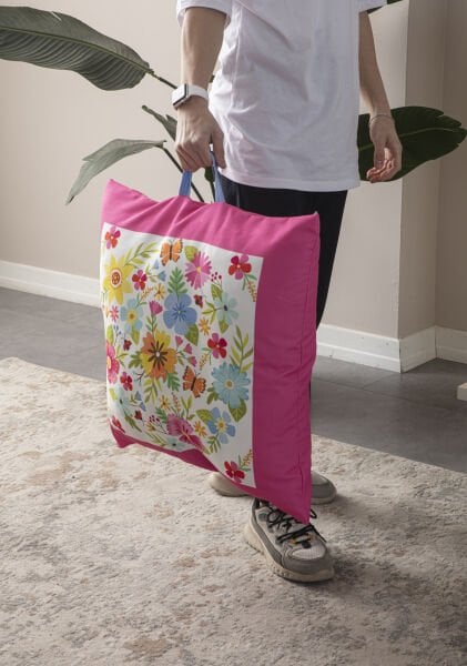 Dekomall Floral Çok Amaçlı İç Dolgulu Puf, Yer Minderi, Bahçe Minderi, Balkon Minderi,Kare Minder