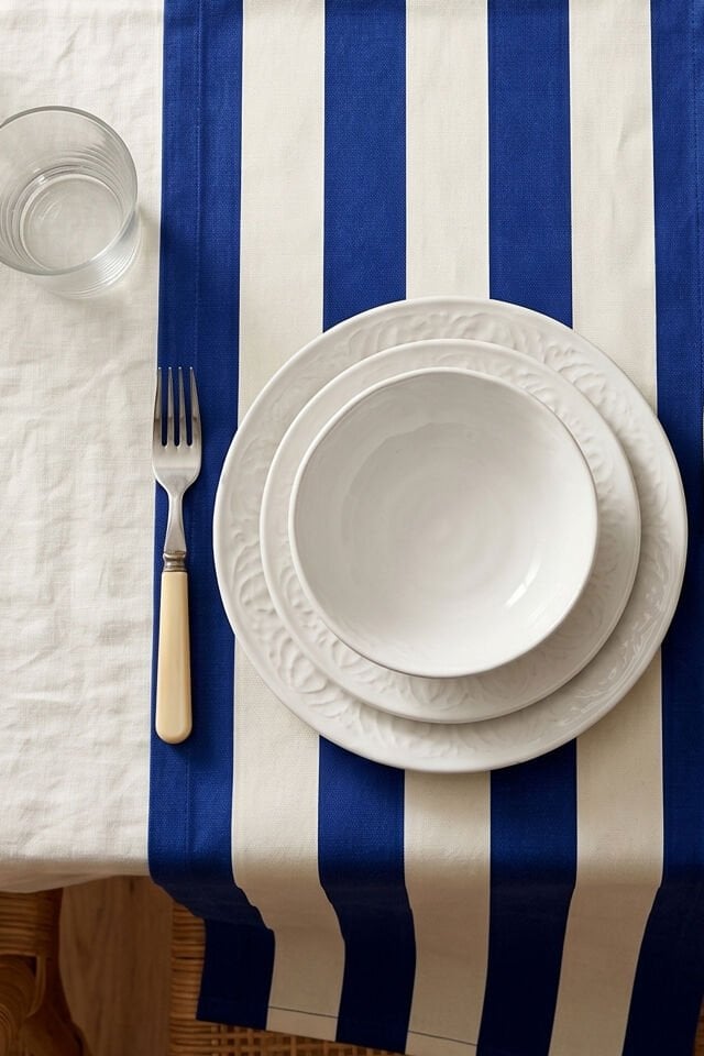 Ocean Stripe Pamuklu Runner - 50x150 Cm Mavi & Beyaz Çizgili