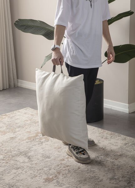 Dekomall Beige Çok Amaçlı İç Dolgulu Puf, Yer Minderi, Bahçe Minderi, Balkon Minderi,Kare Minder