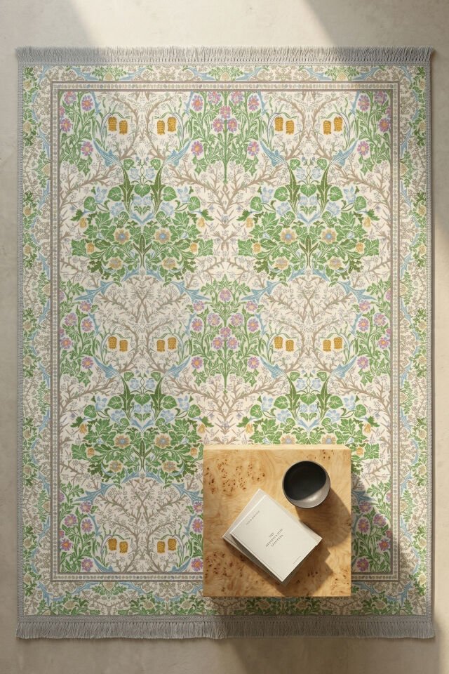 Morris Yeşil Bahar Makinede Yıkanabilir Bambu Halı
