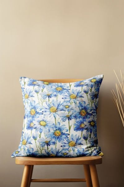 Mavi Çiçekler  4'lü Kırlent Kılıfı 440