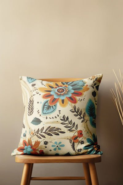 Bohem Renkli Soyut Çiçekler  4'lü Kırlent Kılıfı 442