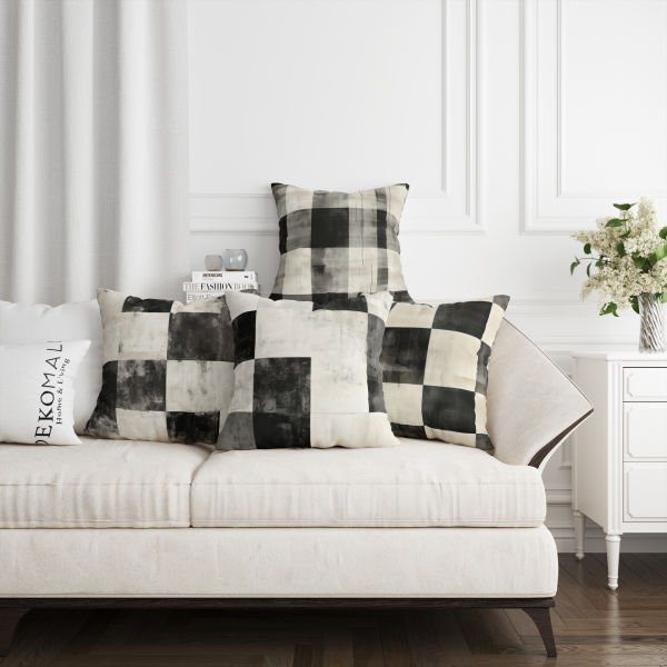 Ekose Desen  4'lü Kırlent Kılıfı 444