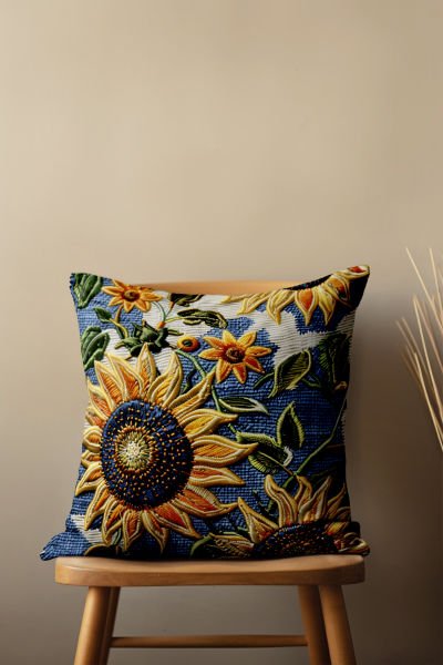 Ayçiçeği Nakış Tasarım  4'lü Kırlent Kılıfı 446