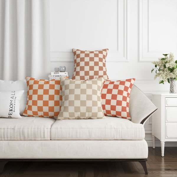 Toprak Renkleri Dama Desen 4'lü Kırlent Kılıfı 450