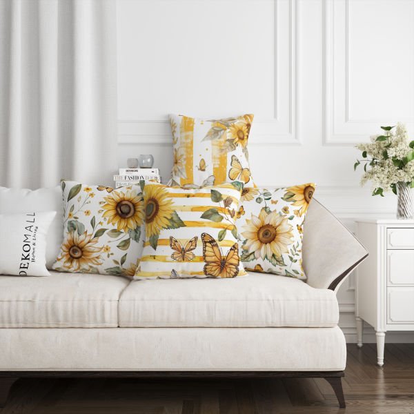 Ayçiçeği ve Kelebekler 4'lü Kırlent Kılıfı 452