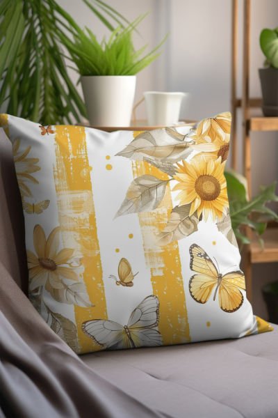 Ayçiçeği ve Kelebekler 4'lü Kırlent Kılıfı 452
