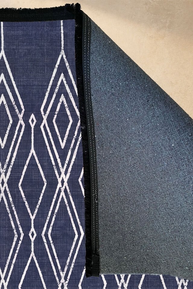 Royal Mavi Makinede Yıkanabilir Bambu Mutfak Halısı