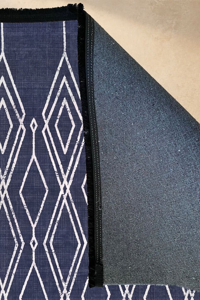 Royal Mavi Makinede Yıkanabilir Bambu Mutfak Halısı