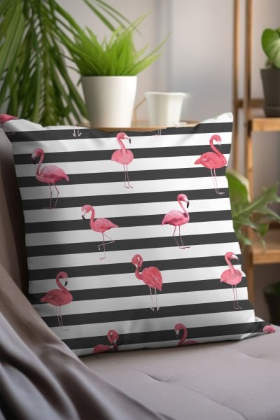 Flamingo ve Tropikal Yapraklar  4'lü Kırlent Kılıfı 454