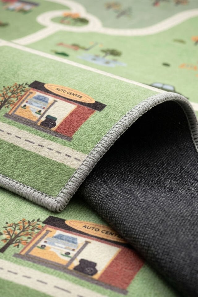 Road Yeşil Makinede Yıkanabilir Bambu Çocuk Odası Halısı