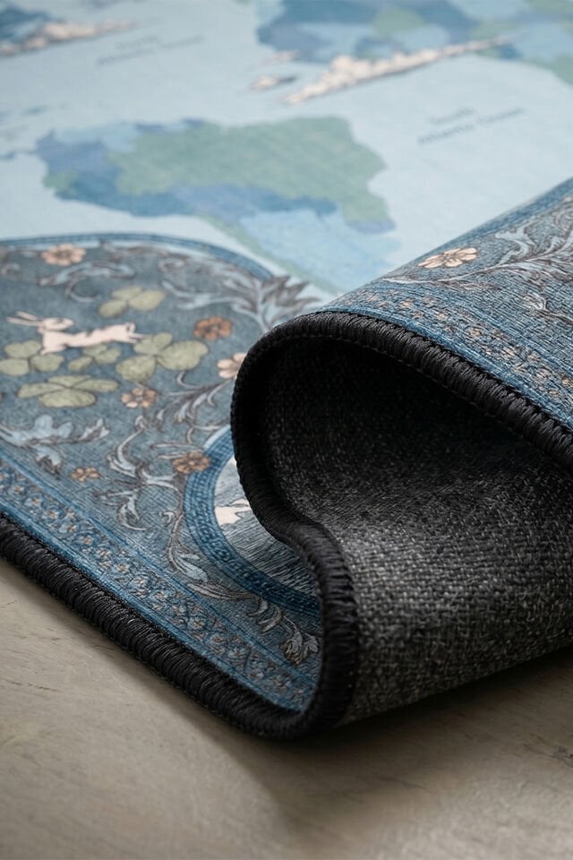 Küçük Kaşif Yıkanabilir Bambu Çocuk Odası Halısı - Mavi