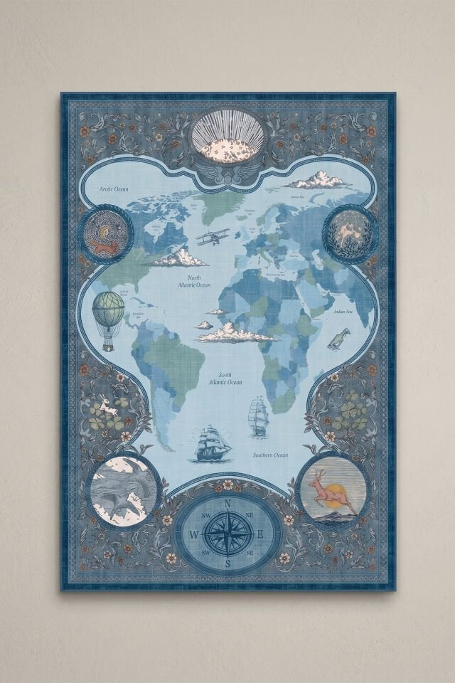 Küçük Kaşif Yıkanabilir Bambu Çocuk Odası Halısı - Mavi