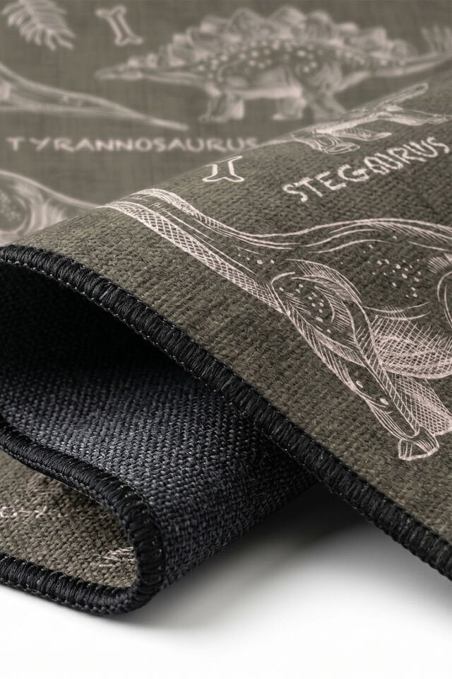 Daxon Dinozor Yıkanabilir Bambu Çocuk Odası Halısı - Yeşil