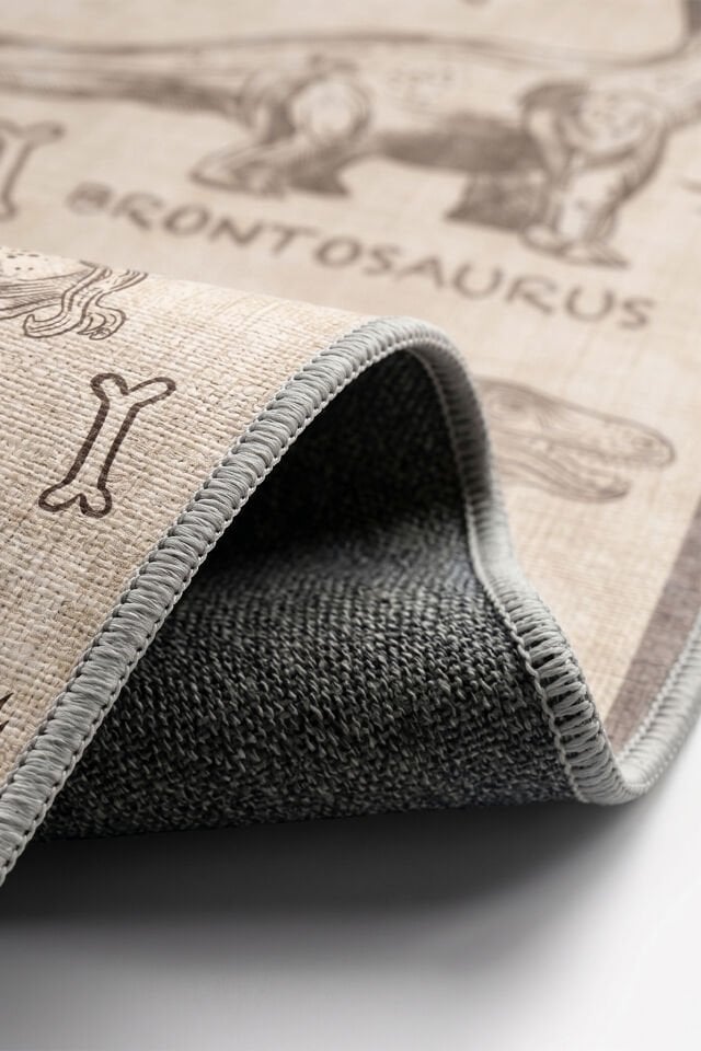 Daxon Dinozor Yıkanabilir Bambu Çocuk Odası Halısı - Bej