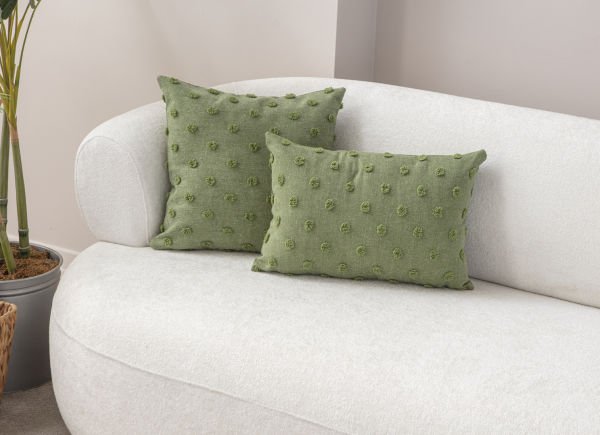 2'li Set Puantiyeli Keten Dokuma Kırlent Yeşil