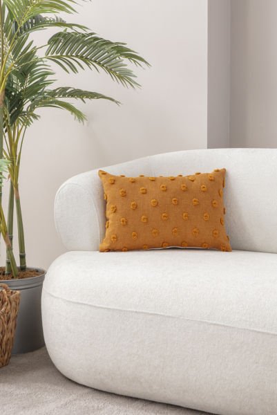 Puantiyeli Keten Dokuma Kırlent Turuncu