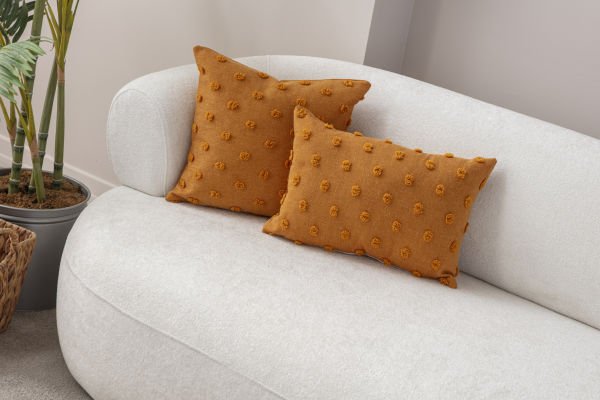 2'li Set Puantiyeli Keten Dokuma Kırlent Turuncu