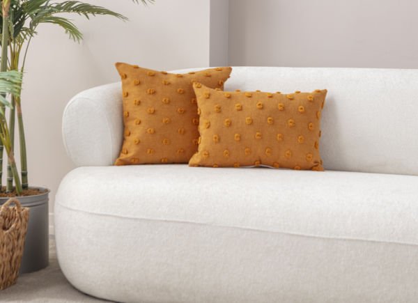 2'li Set Puantiyeli Keten Dokuma Kırlent Turuncu