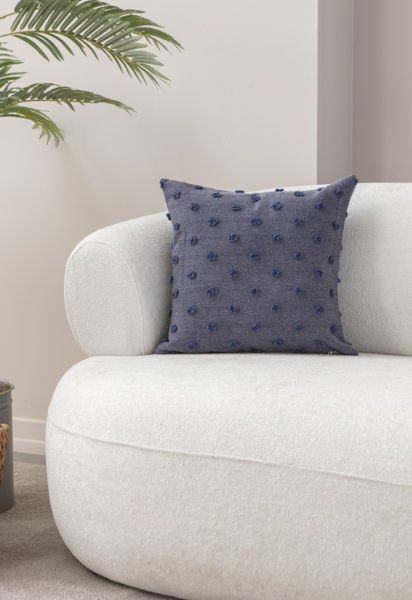 Puantiyeli Keten Dokuma Kırlent Mavi