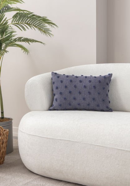 Puantiyeli Keten Dokuma Kırlent Mavi