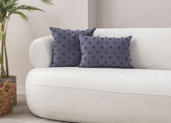 2'li Set Puantiyeli Keten Dokuma Kırlent Mavi