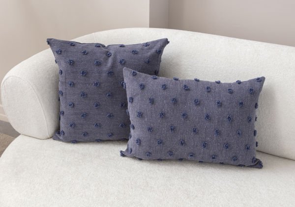 2'li Set Puantiyeli Keten Dokuma Kırlent Mavi