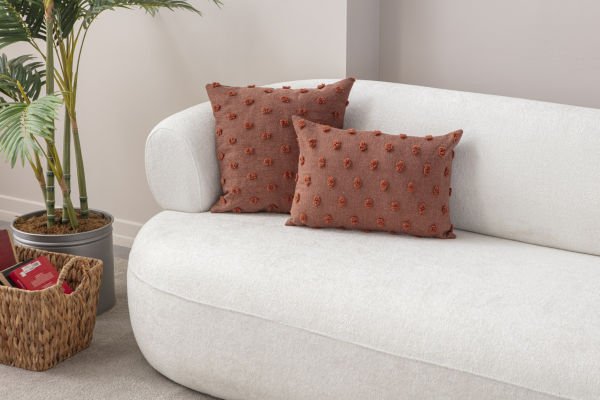 2'li Set Puantiyeli Keten Dokuma Kırlent Kiremit