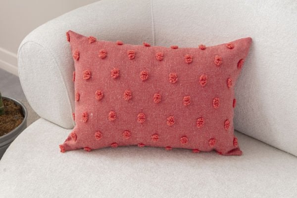 Puantiyeli Keten Dokuma Kırlent Gül Kurusu