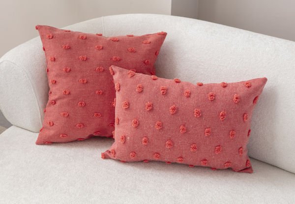 2'li Set Puantiyeli Keten Dokuma Kırlent Gül Kurusu