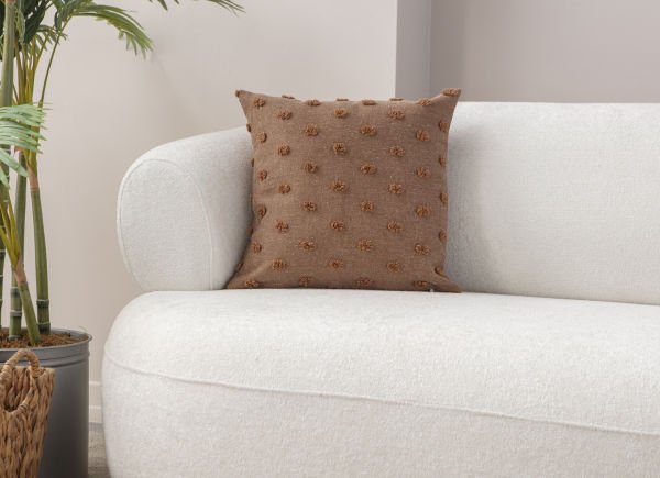 Puantiyeli Keten Dokuma Kırlent Kahverengi