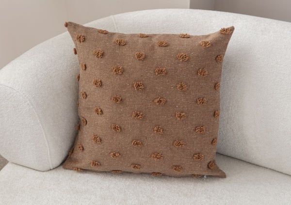 2'li Set Puantiyeli Keten Dokuma Kırlent Kahverengi