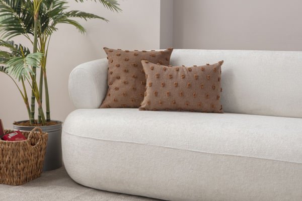 2'li Set Puantiyeli Keten Dokuma Kırlent Kahverengi