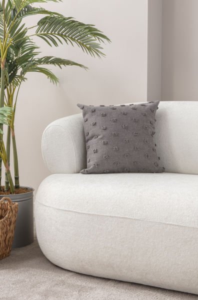 Puantiyeli Keten Dokuma Kırlent Gri