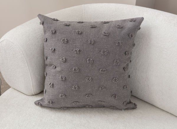 2'li Set Puantiyeli Keten Dokuma Kırlent Gri