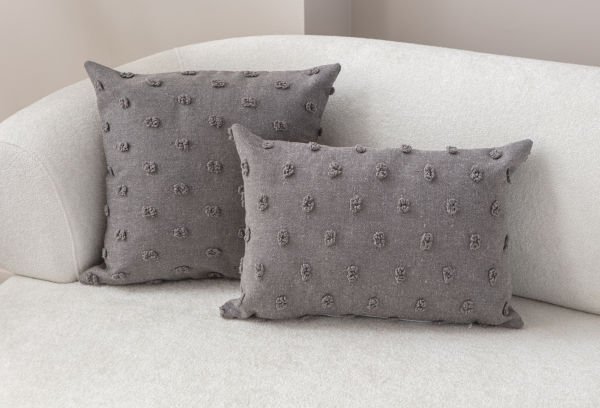 2'li Set Puantiyeli Keten Dokuma Kırlent Gri