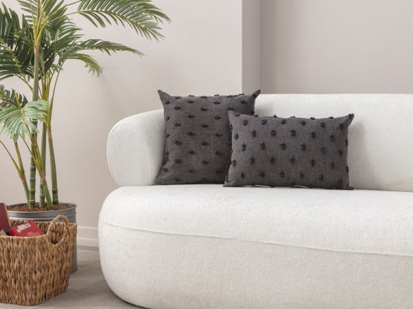 2'li Set Puantiyeli Keten Dokuma Kırlent Antrasit