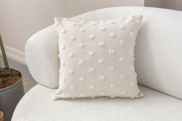 2'li Set Puantiyeli Keten Dokuma Kırlent Krem