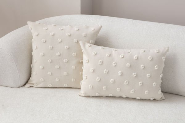 2'li Set Puantiyeli Keten Dokuma Kırlent Krem