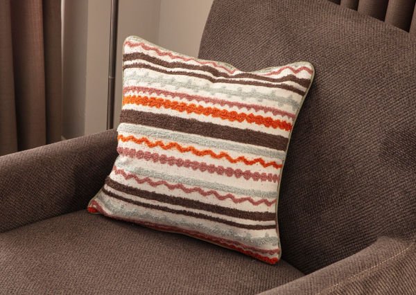 Biye Detay Çizgili Çok Renkli Keten Dokuma Kırlent 001